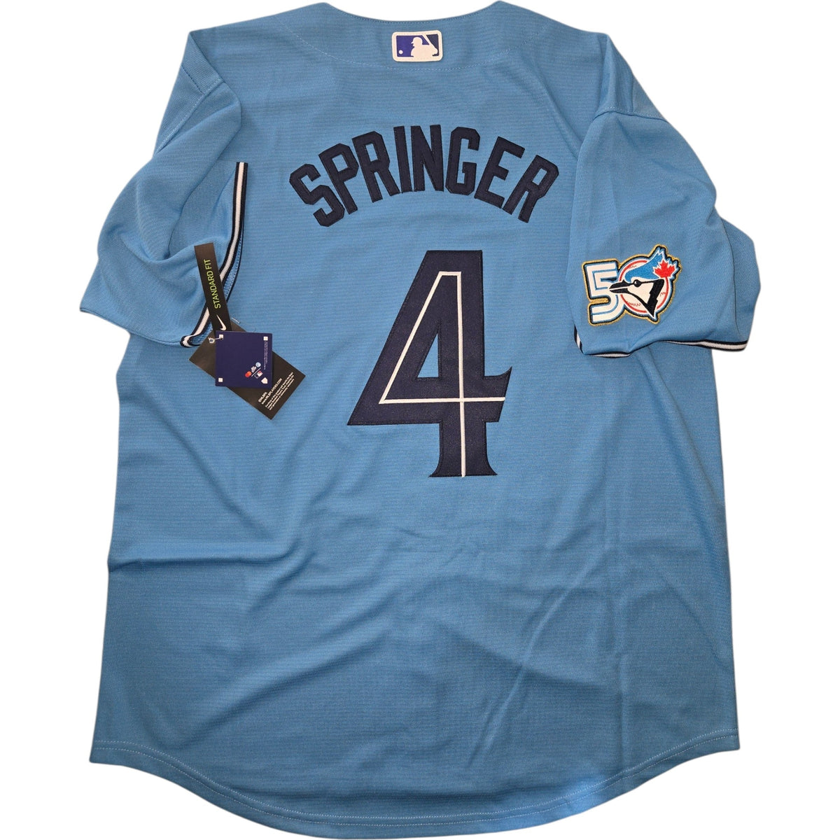 Toronto Blue Jays 50th Patch Springer Light Blue Baseball Jersey Size Womens Medium
