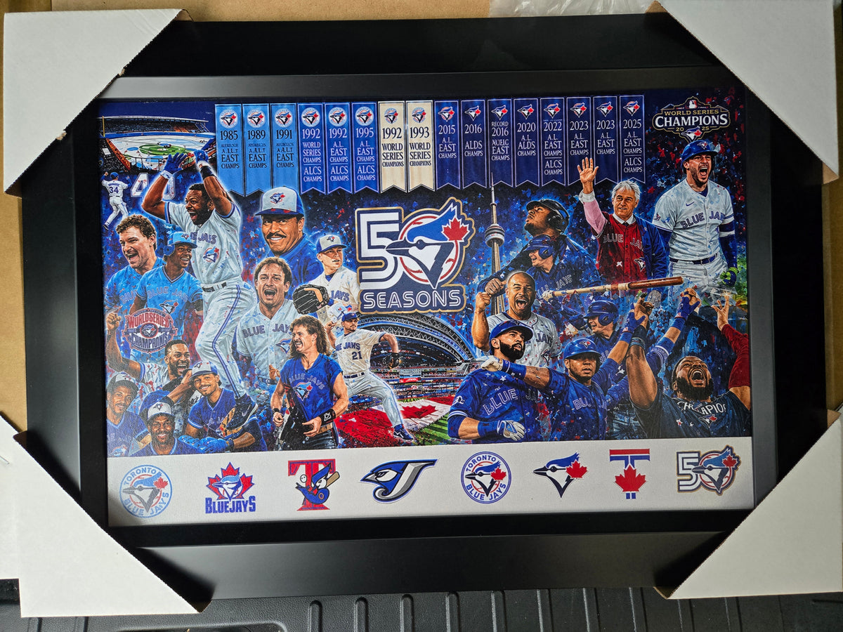 21x16 MLB Toronto Blue Jays 50th Anniversary Season Collage World Series Textured Fine Art Print Reproduction