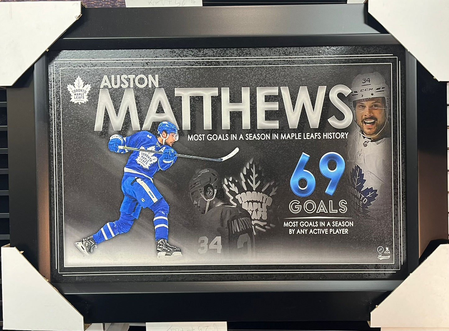 21x16 Toronto Maple Leafs Auston Matthews 69 Goals Collage Textured Fine Art Print