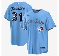 Toronto Blue Jays 50th Patch Scherzer Light Blue Baseball Jersey Size Womens Small