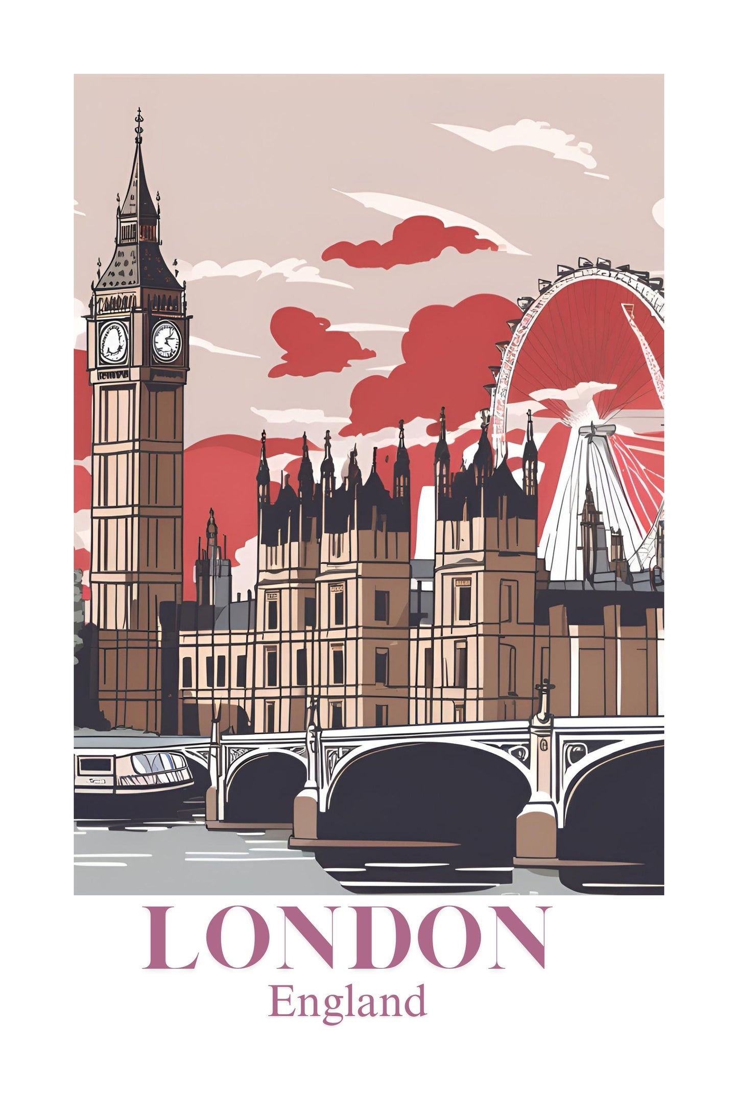 21x16 Wall Art Scenic London England Textured Fine Art Print