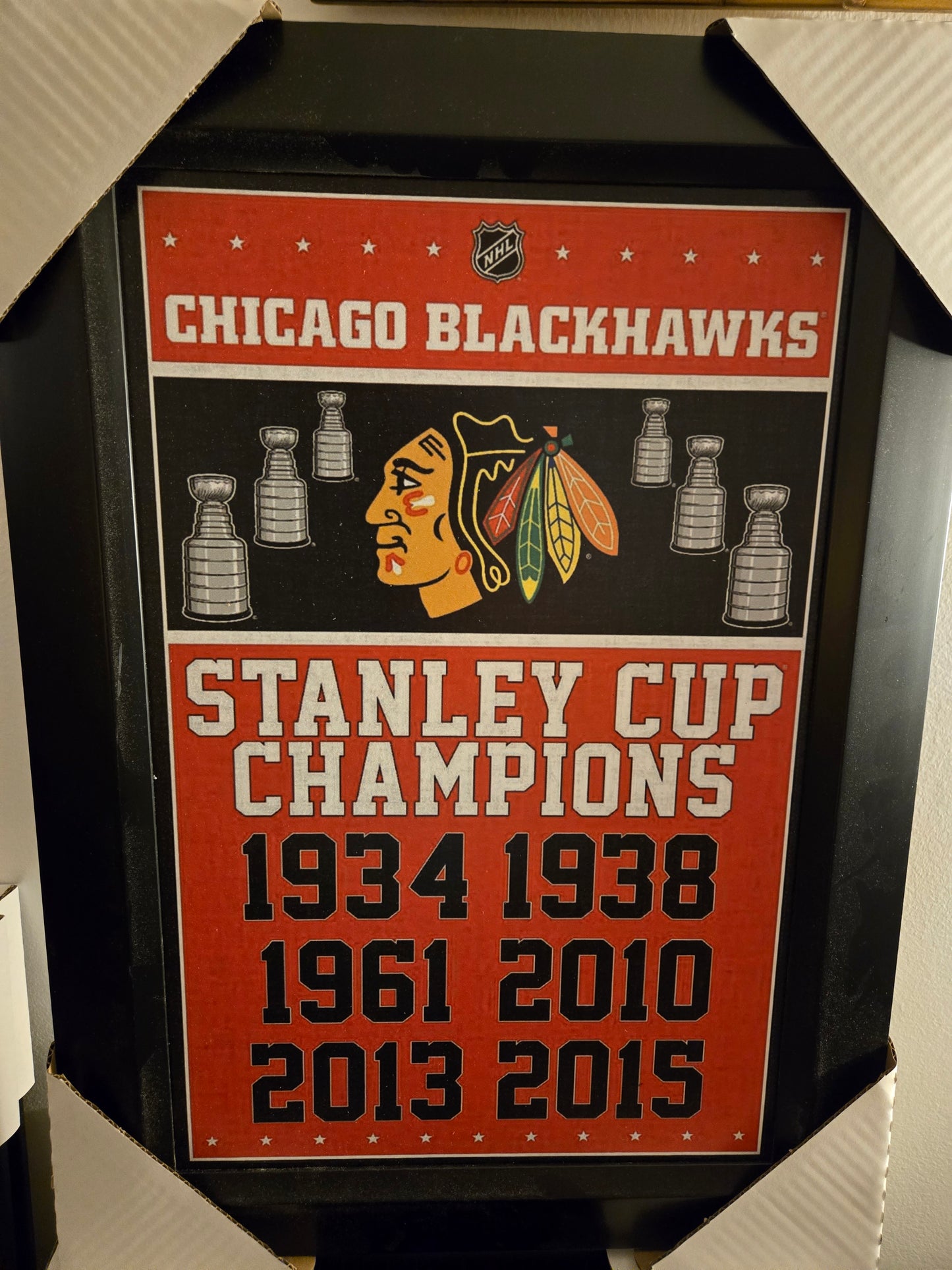 21x16 NHL Chicago Blackhawks Stanley Cup Champion Banner Textured Fine Art Print