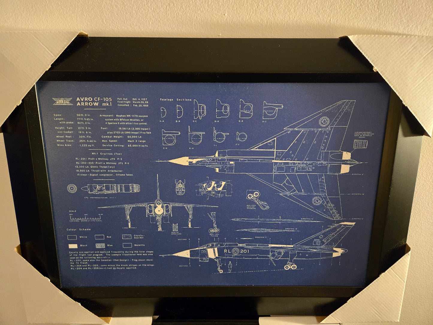 21x16 Canadian Military Aviation History Avro Arrow Blueprint Textured Fine Art Print