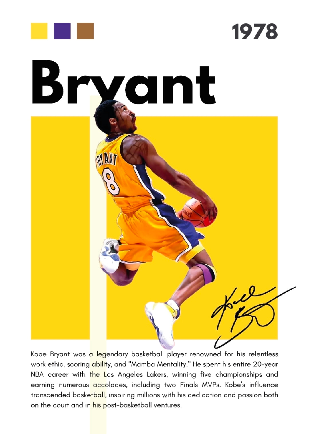 21x16 NBA LA Lakers Kobe Bryant Textured Fine Art Print Facsimile Autographed