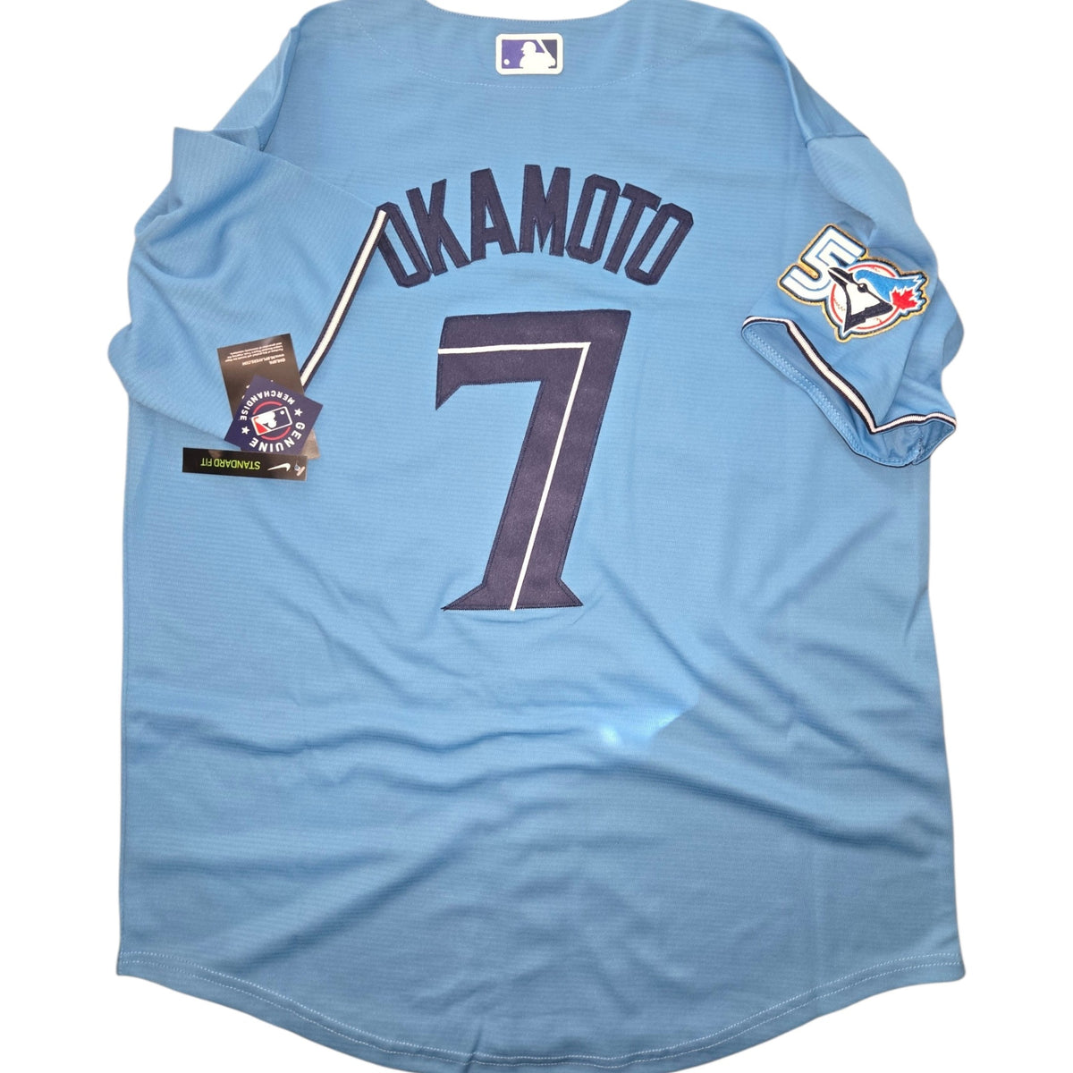Toronto Blue Jays 50th Patch Okamoto Light Blue Baseball Jersey Size Womens Large