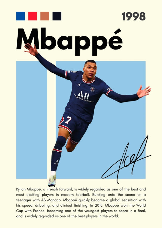 21x16 Soccer France Mbappe Textured Fine Art Print Facsimilie Autograph