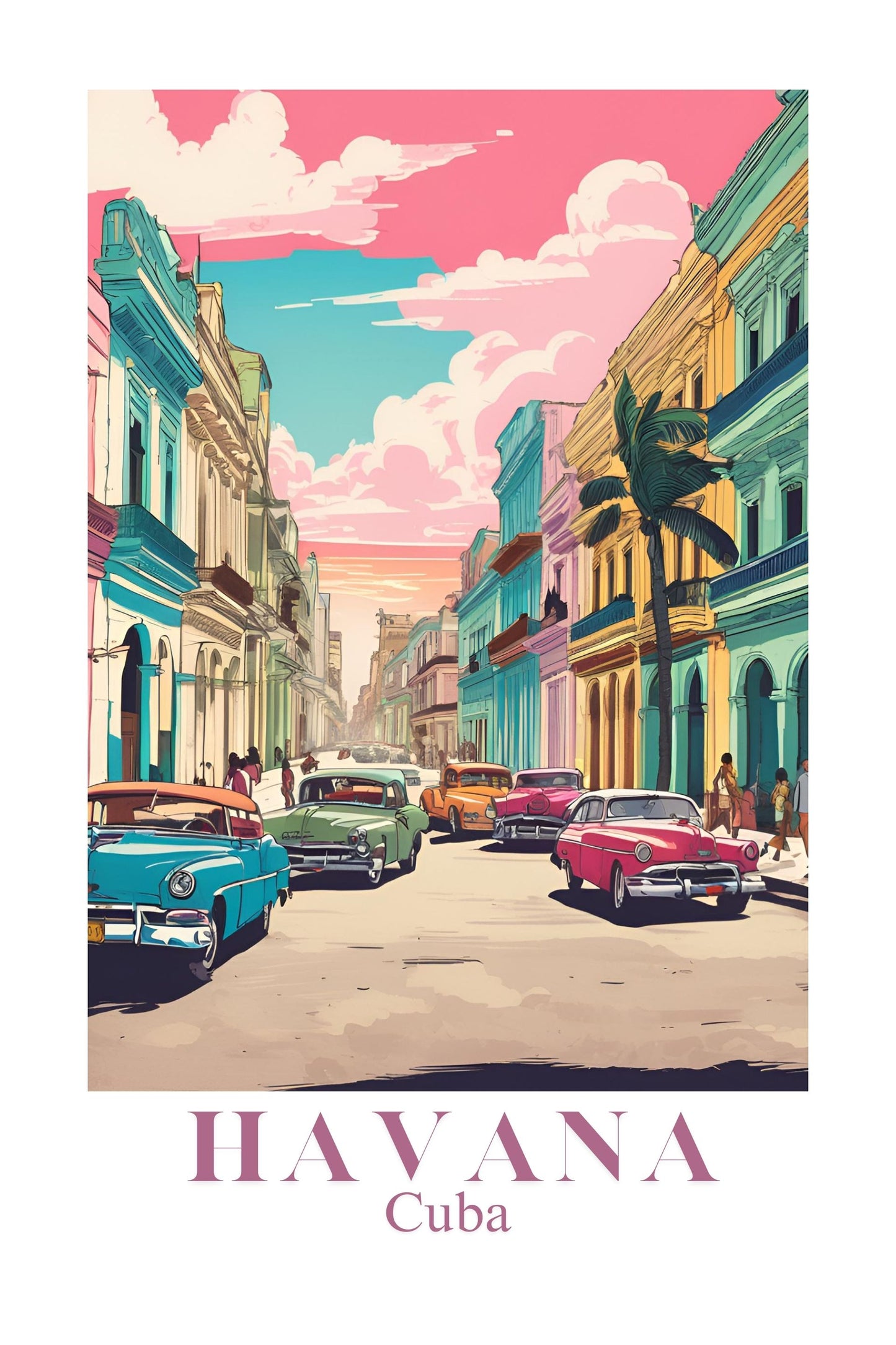 21x16 Wall Art Scenic Havana Cuba Textured Fine Art Print