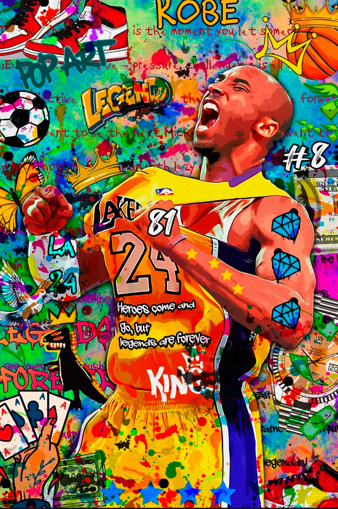 26x38 Los Angeles Lakers Kobe Bryant Graffitti Style Textured Fine Art Print
