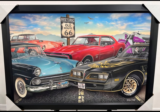 26x38 Wall Art Automotive Chevrolet Bel Air Camaro Firebird Textured Fine Art Print
