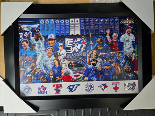 21x16 MLB Toronto Blue Jays 50th Anniversary Season Collage World Series Textured Fine Art Print Reproduction
