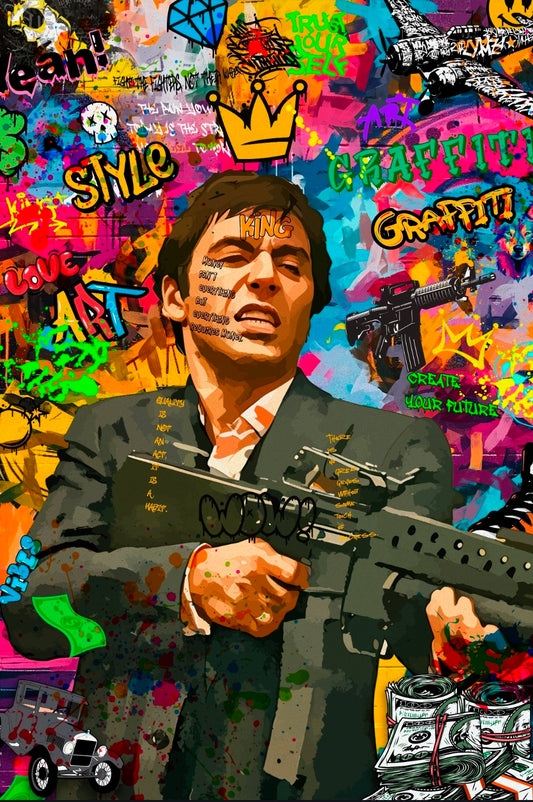 21x16 Wall Art Graffitti Scarface Tony Montana Textured Fine Art Print