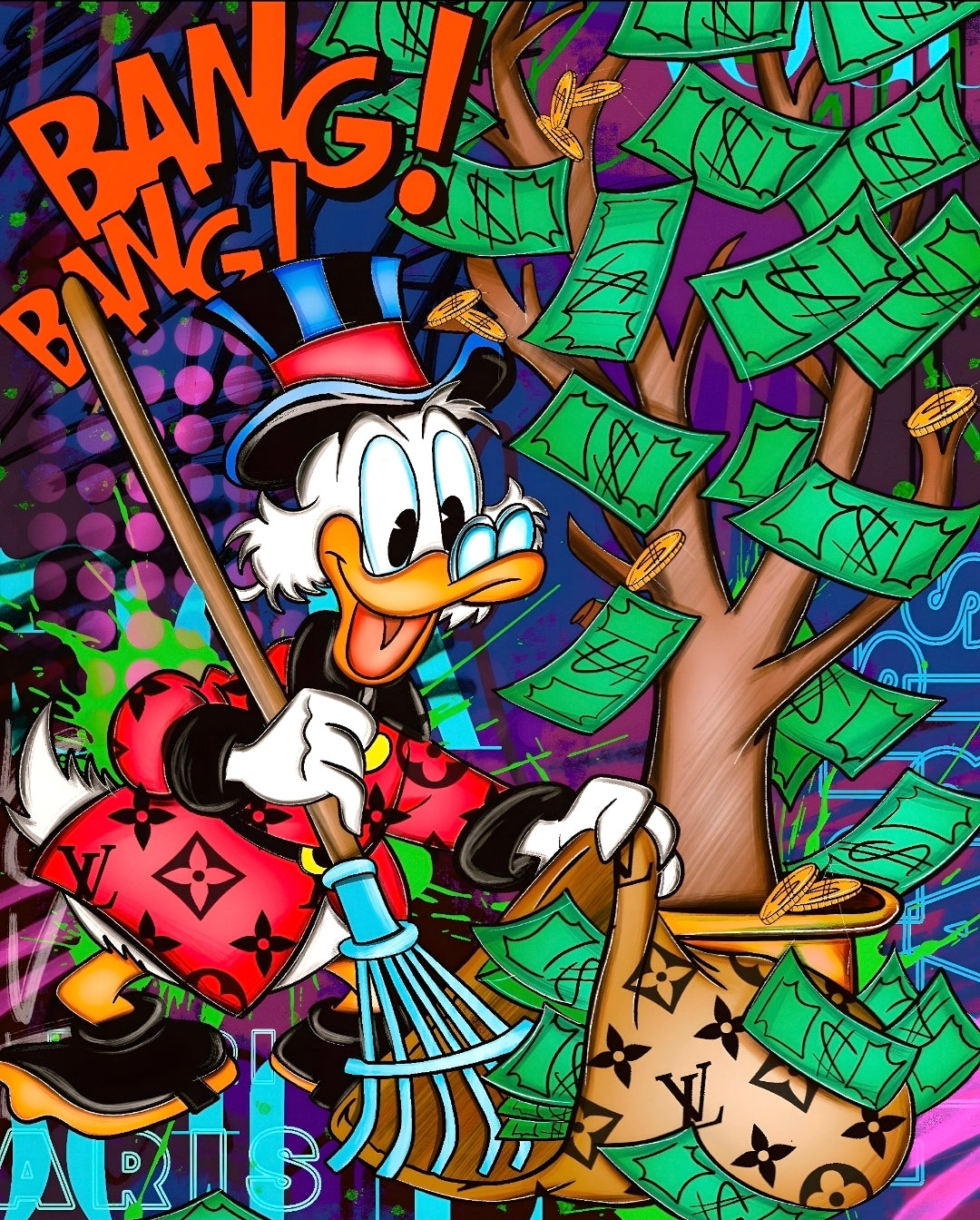 26x38 Wall Art Graffitti Style Scrooge McDuck Textured Fine Art Print