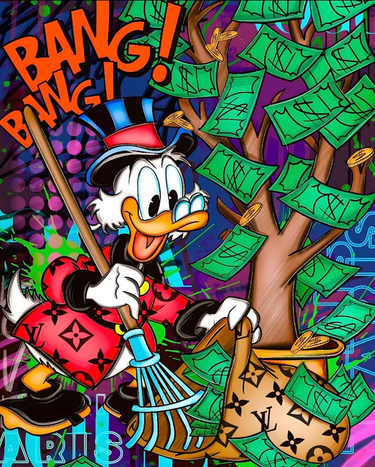 26x38 Wall Art Graffitti Style Scrooge McDuck Textured Fine Art Print