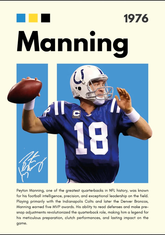21x16 NFL Indianapolis Colts Manning Textured Fine Art Print Facsimilie Autograph