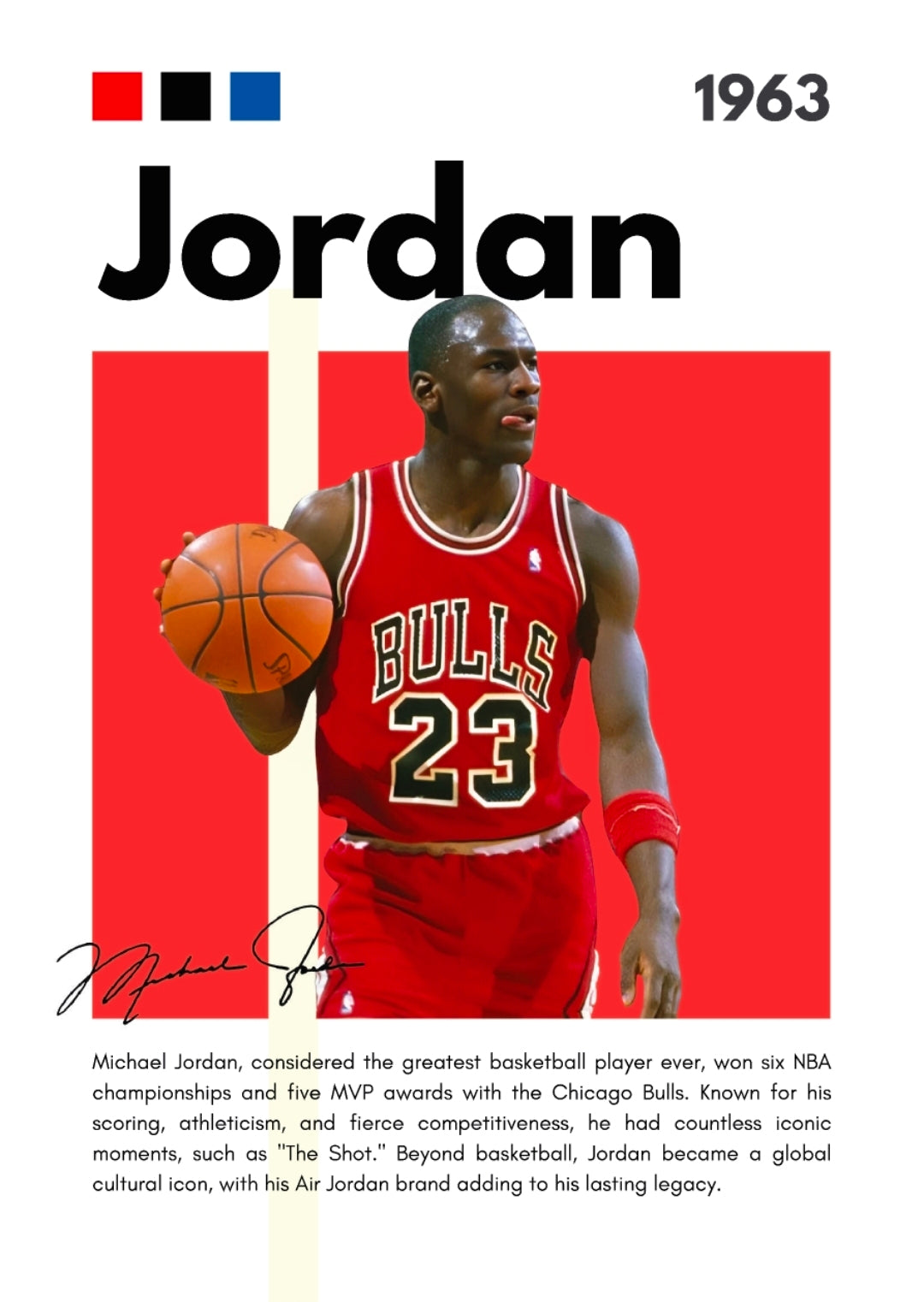 21x16 NBA Chicago Bulls Michael Jordan Textured Fine Art Print Facsimilie Autograph
