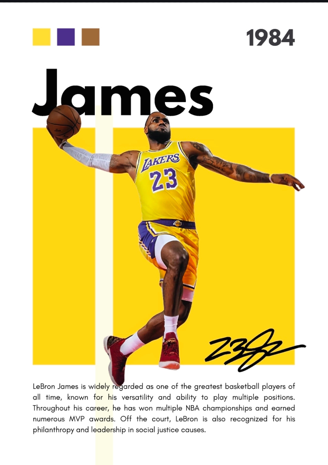 21x16 NBA LA Lakers LeBron James Textured Fine Art Print Facsimilie Autograph