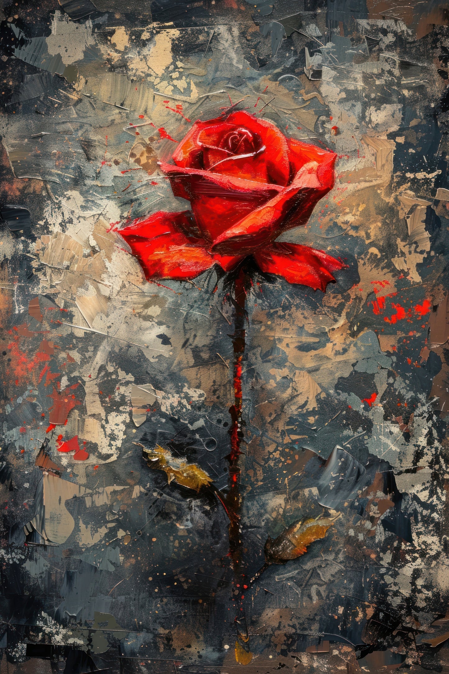 26x38 Wall Art Single Rose Textured Fine Art Print