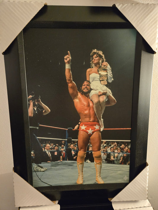 21x16 WCW WWE WWF NWO Macho Man Randy Savage and Miss Elizabeth Wrestlemania Textured Art Print