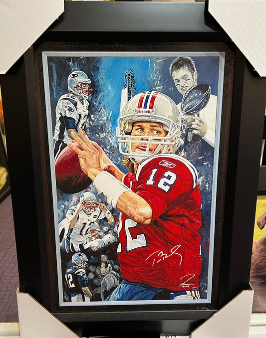 21x16 New England Patriots Tom Brady Collage Textured Fine Art Print