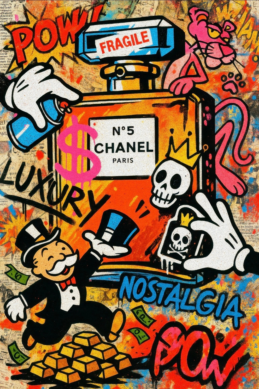 26x38 Wall Art Graffitti Style Chanel Textured Fine Art Print