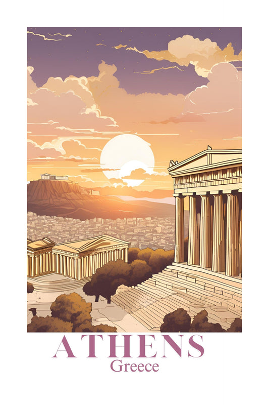 21x16 Wall Art Scenic Athens Greece Textured Fine Art Print