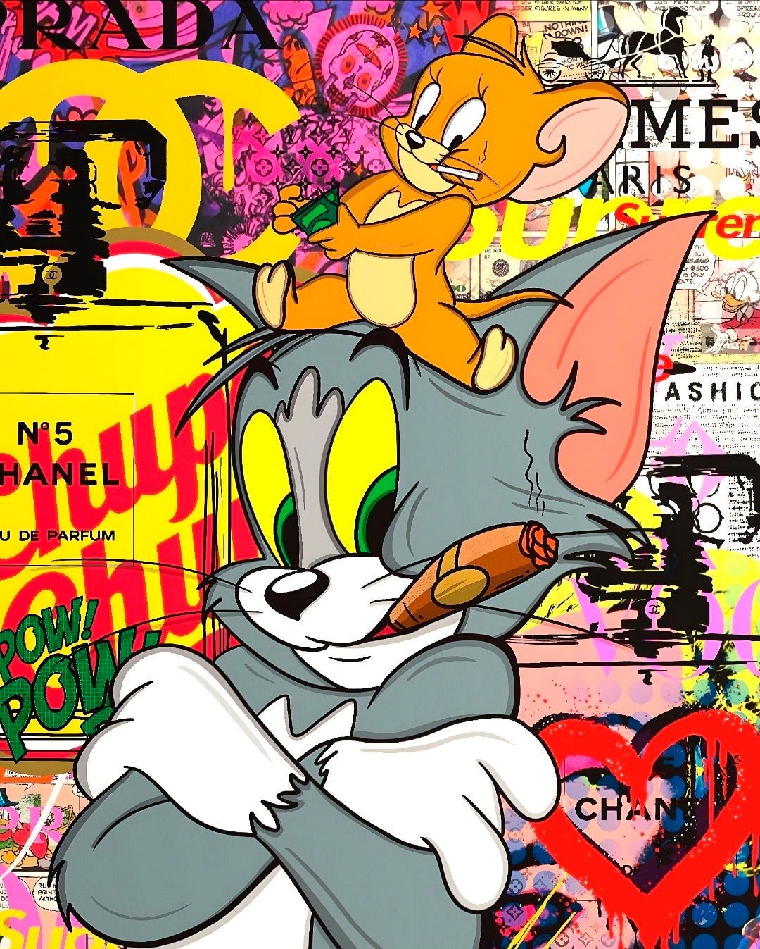 26x38 Wall Art Graffitti Style Tom and Jerry Textured Fine Art Print