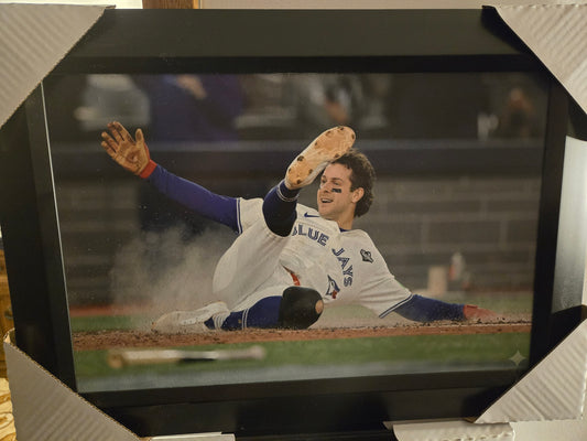 21x16 MLB Toronto Blue Jays Ernie Clement World Series Home Plate Slide Dodgers Textured Fine Art Print