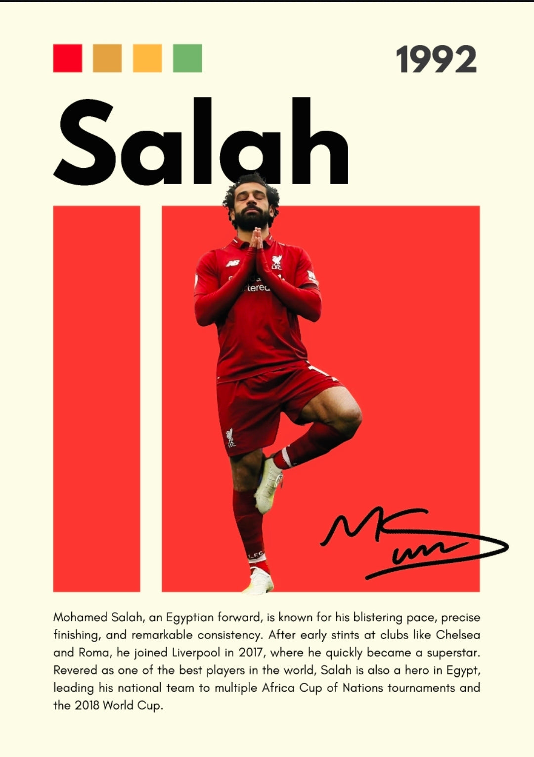 21x16 Soccer Morocco Salah Textured Fine Art Print Facsimilie Autograph