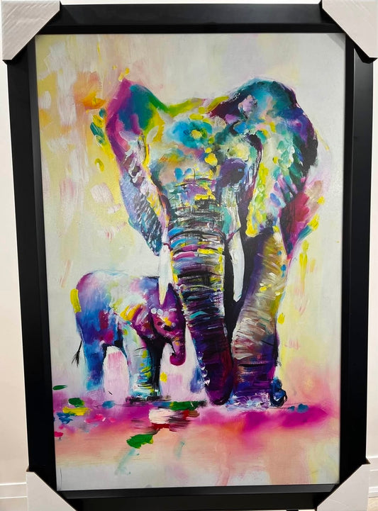 26x38 Wall Art Animals Elephants Water Colours Textured Fine Art Print