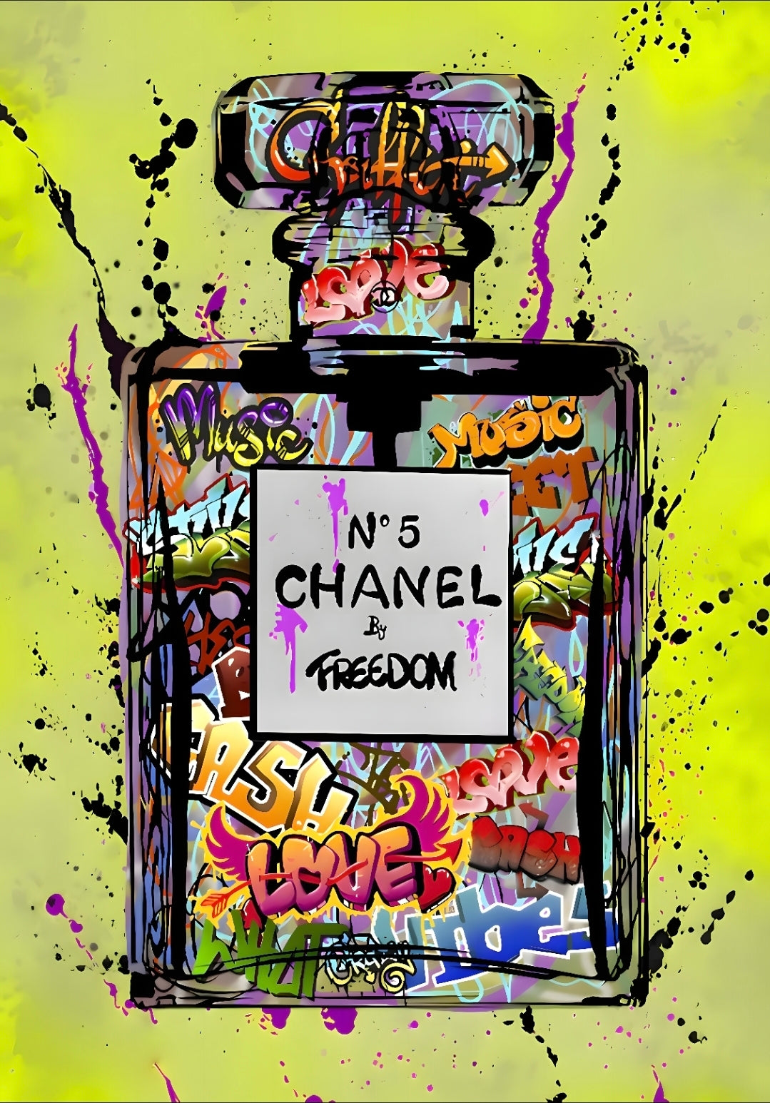 26x38 Wall Art Graffitti Style Chanel Textured Fine Art Print