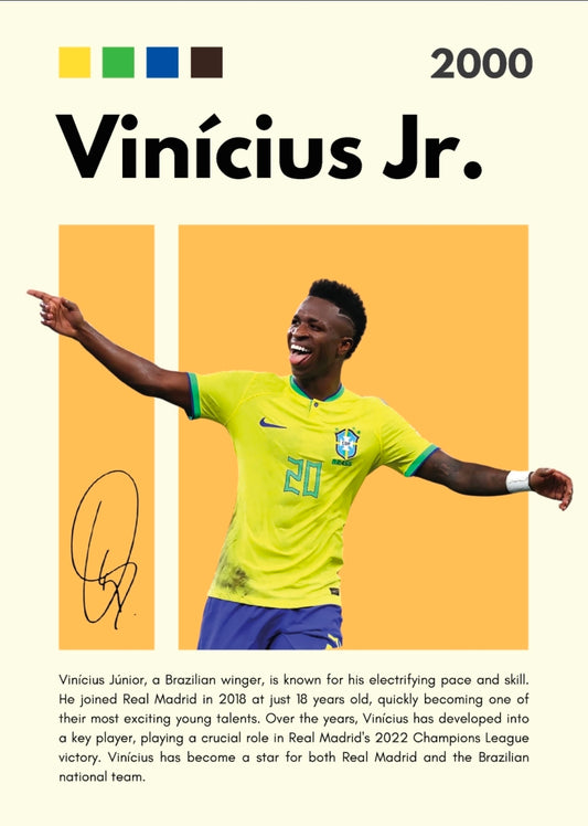 21x16 Soccer Brazil Vini Jr Textured Fine Art Print Facsimilie Autograph