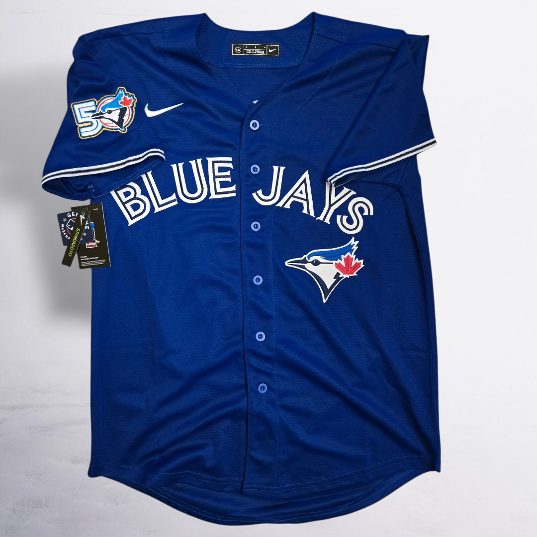Toronto Blue Jays 50th Patch Guerrero Jr Dark Blue Baseball Jersey Size Mens Medium