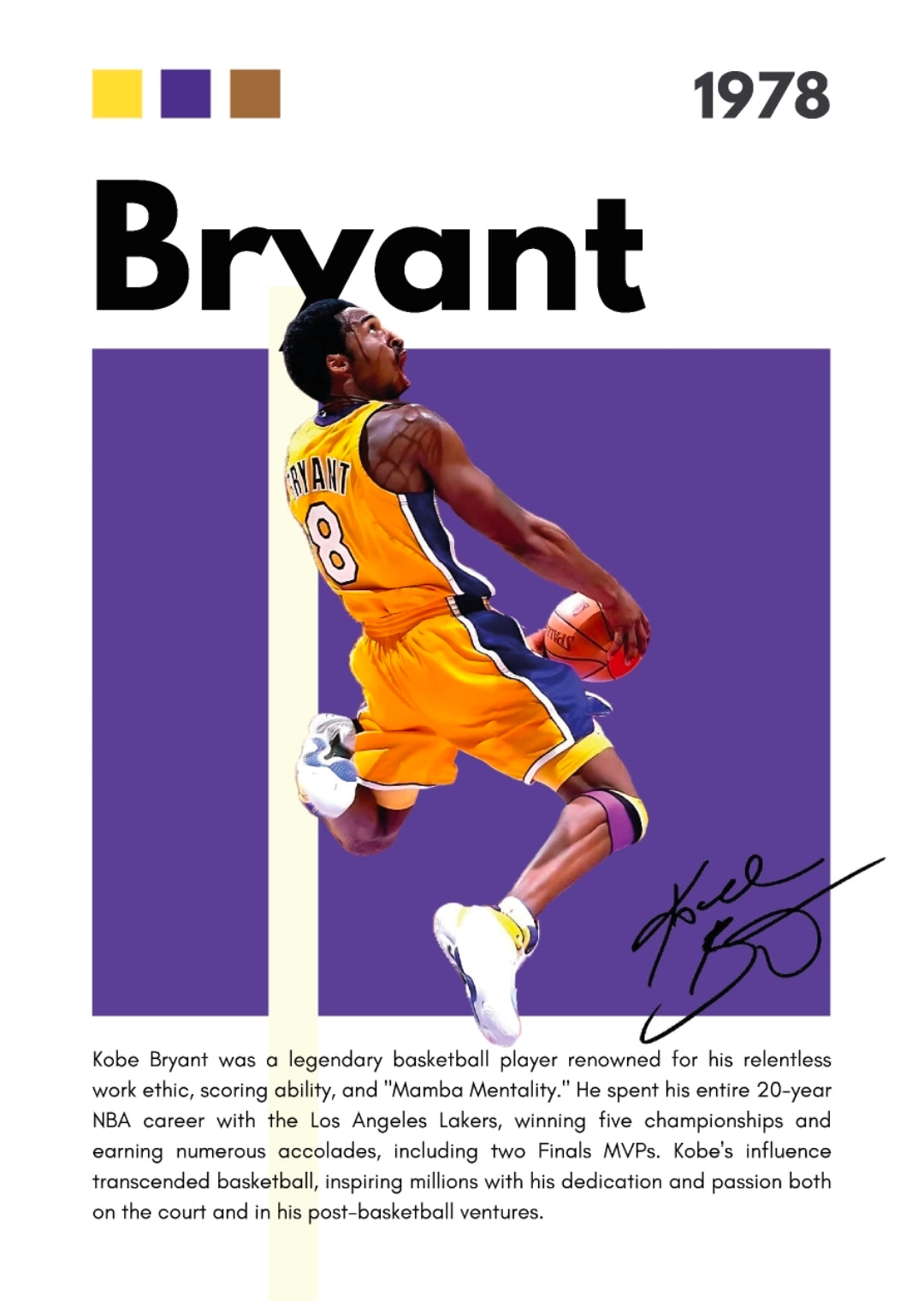 21x16 NBA LA Lakers Kobe Bryant Textured Fine Art Print Facsimile Autograph