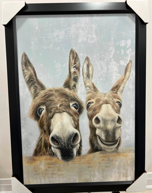 26x38 Wall Art 2 Cute Donkeys Textured Fine Art Print
