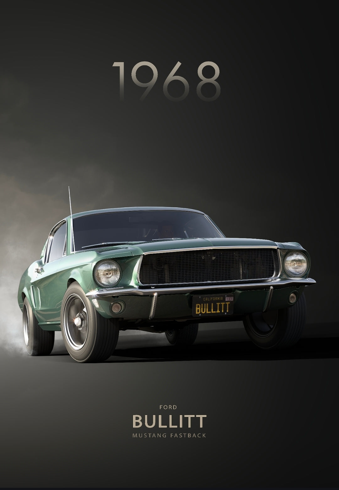 26x38 Wall Art Automotive 1968 Ford Mustang Textured Fine Art Print