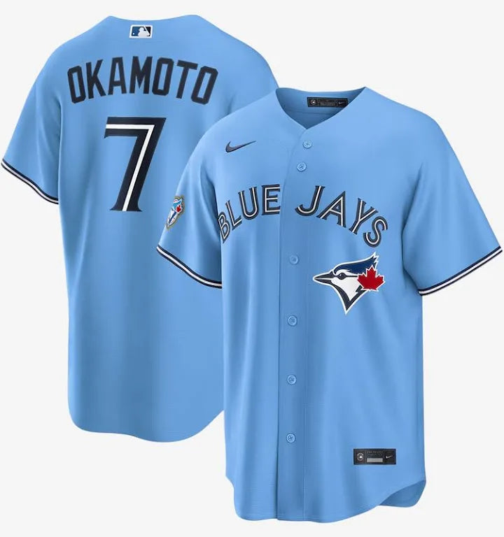 Toronto Blue Jays 50th Patch Okamoto Light Blue Baseball Jersey Size Mens Medium