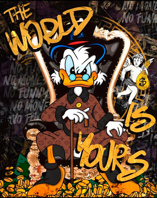 26x38 Wall Art Graffitti Style Scrooge McDuck The World Is Yours Textured Fine Art Print