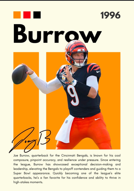 21x16 NFL Cincinnati Bengals Burrow Textured Fine Art Print Facsimilie Autograph