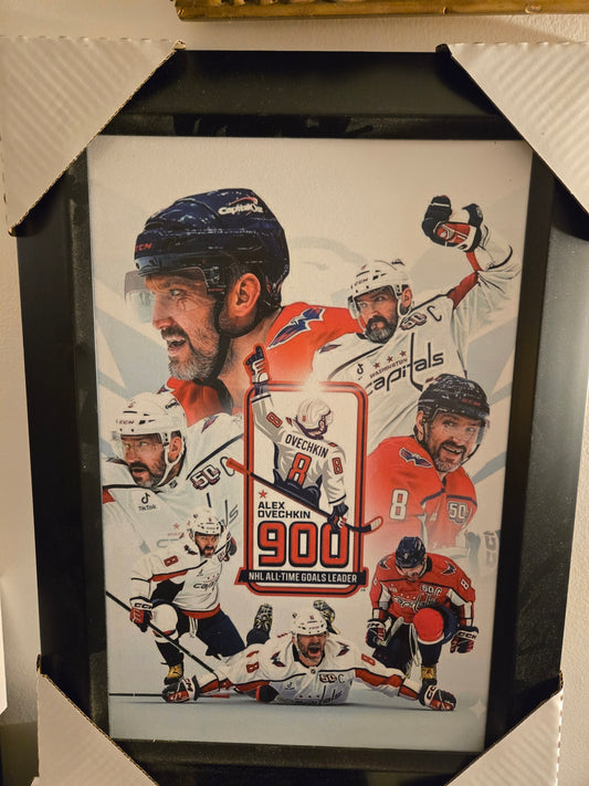 21x16 NHL Washington Capitals Alex Ovechkin Historic 900 Goals Collage Textured Fine Art Print