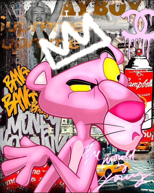 26x38 Wall Art Graffitti Style Pink Panther Textured Fine Art Print