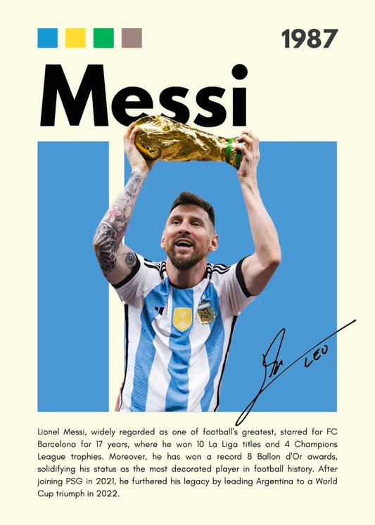21x16 Soccer Argentina Messi Textured Fine Art Print Facsimilie Autograph