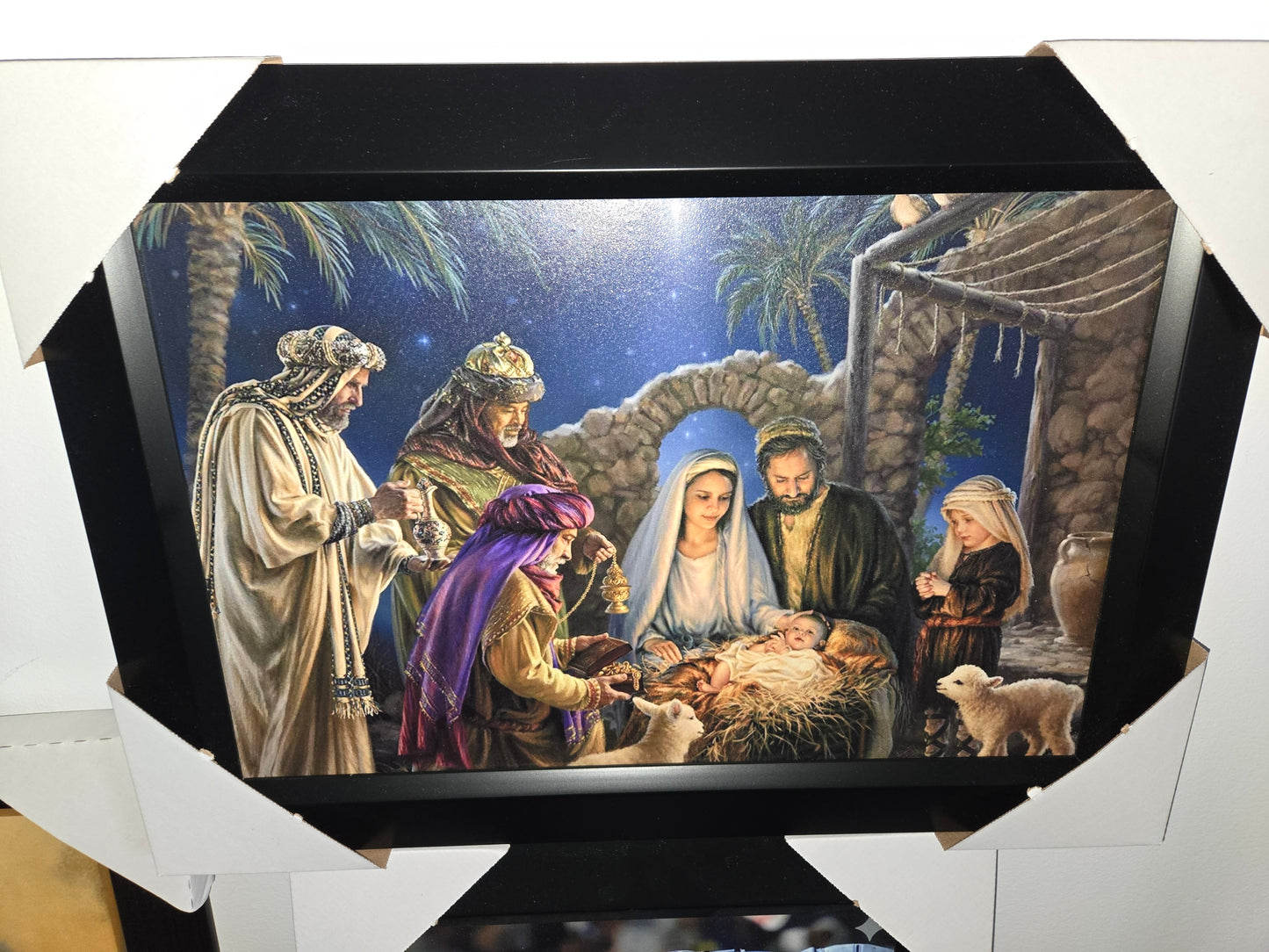 21x16 Religous Jesus Christmas Nativity Scene Textured Fine Art Print
