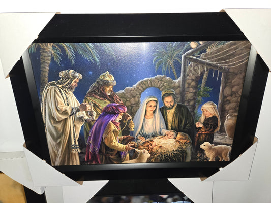21x16 Religous Jesus Christmas Nativity Scene Textured Fine Art Print