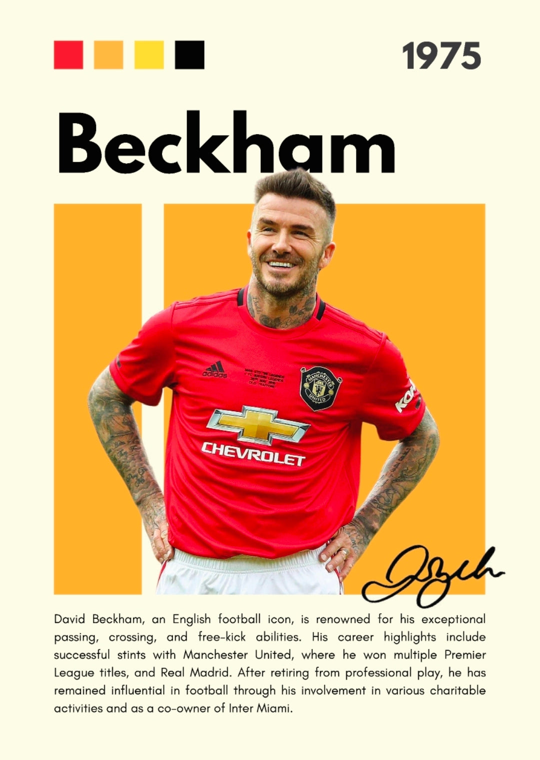 21x16 Soccer England Beckham Textured Fine Art Print Facsimilie Autograph