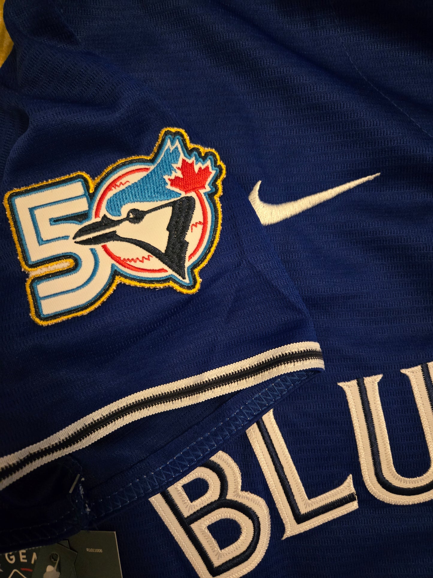 Toronto Blue Jays 50th Patch Guerrero Jr Dark Blue Baseball Jersey Size Mens Medium