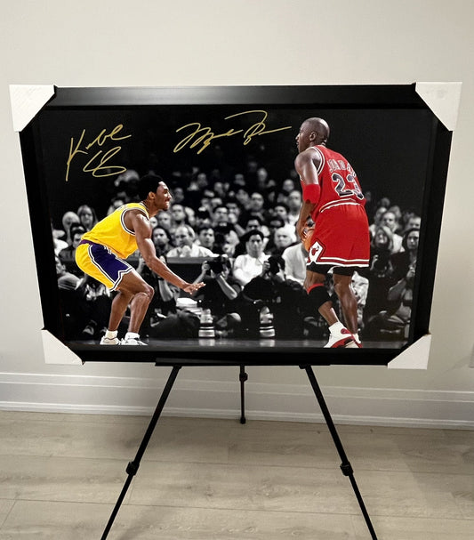21x16 Chicago Bulls Michael Jordan LA Laker Kobe Bryant Facsimile Autographed  1on1 Textured Fine Art Print